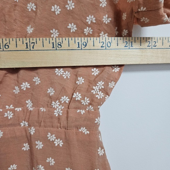 Entro Floral V-Neck Button Front Drawstring Waist Mini Dress Terracotta D16088 M - Picture 9 of 12